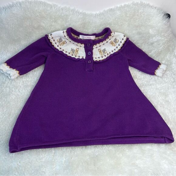 JANIE AND JACK 0-3m PURPLE PUPPY DOG SWEATER STYLE DRESS WINTER WHIMSEY cotton - Picture 4 of 16